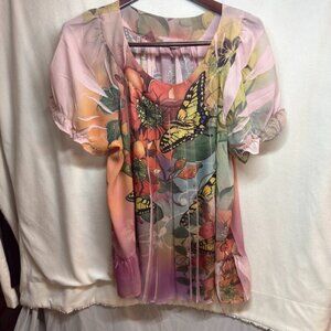 Butterfly Floral Flowy Top‎ Colorful Whimsy Fairy Core Colorful Boho Y2K 1X